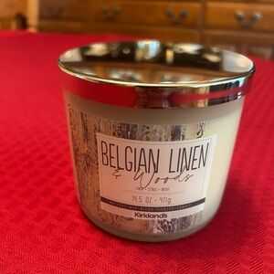 Kirklands Belgian Linen & Woods Candle - Cream and Gold